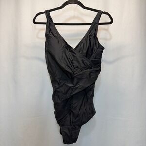 RXRXCOCO One Piece Swimsuit Women Large Black Ruched Wrap Tummy Control NEW